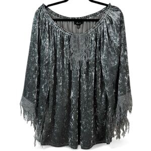Vintage Melissa Silver Gray Velvet Bohemian Hippie Tunic Top Lace Blouse Large